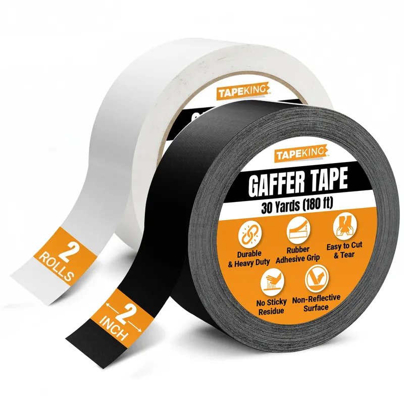 Tape King Gaffers Tape (Black & White) | 2 Inch Wide x 30 Yards Per Roll (180 Ft) Pro Gaff Tape | Durable Cloth Matte Black Tape with Strong Rubber Adhesive for Events, Cables, and Decorations (2 Pcs) — image 1