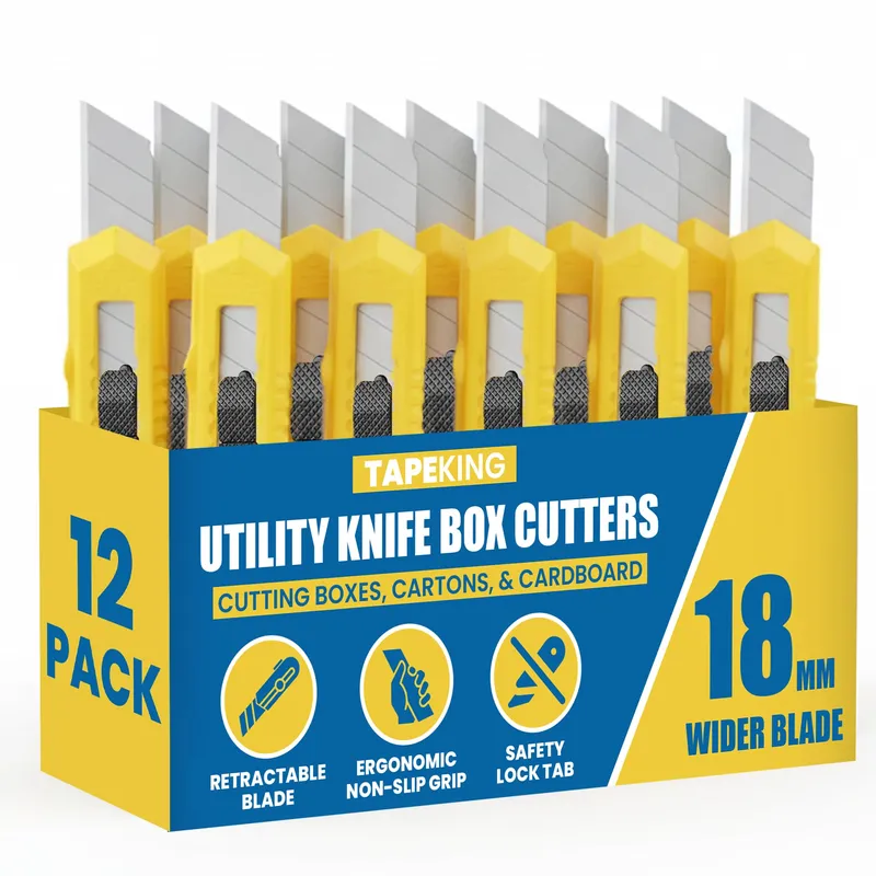 Tape King Utility Knife Set (12 Pack) | 18mm Wide Blade Box Cutter | Retractable Design, Compact And Versatile for Home, Crafts, Warehouse, Cartons, Cardboard, Office Supplies and Packaging — image 1